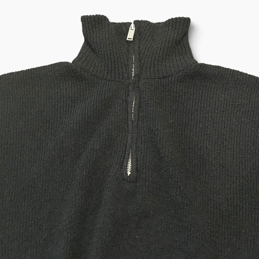 Zara Black Ribbed Quarter Zip Cropped Knit Sweater Size L Quiet Luxury - Picture 3 of 6